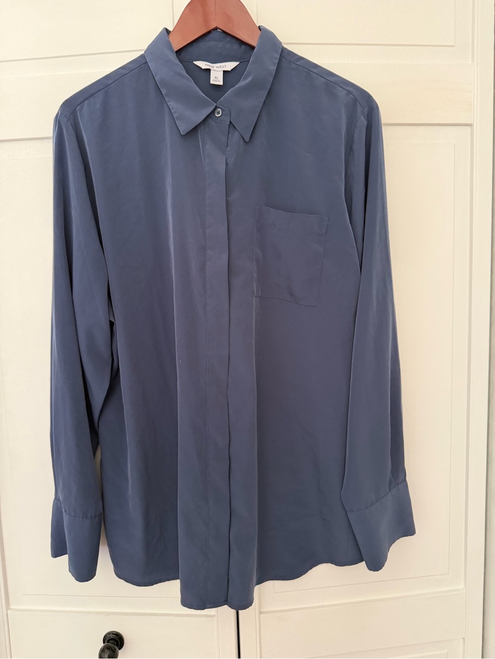 Nine West Slate Blue Long-Sleeve Button Front Blouse